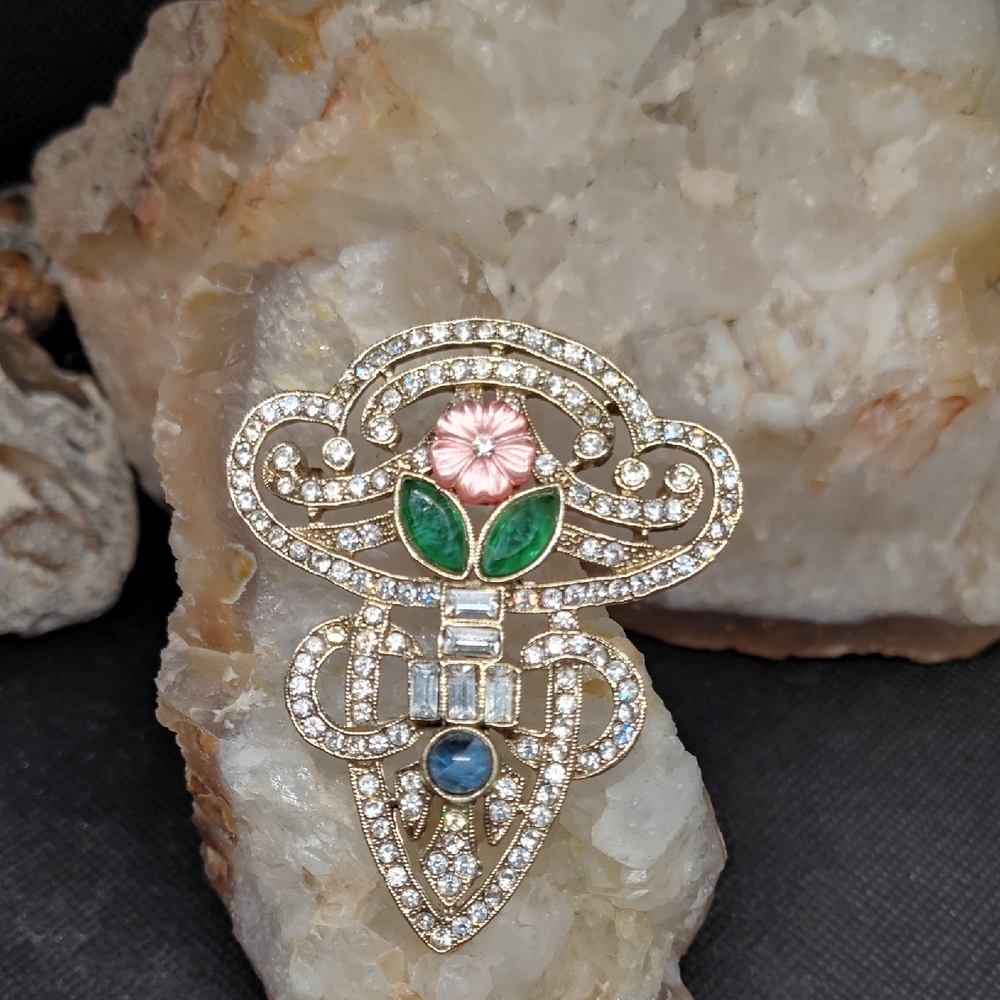 1928 Brand Art Deco Style Rhinestone Pink Floral Brooch